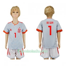 Camisolas de futebol Espanha De Gea 1 Criança Equipamento Alternativa Copa do Mundo 2018 Manga Curta